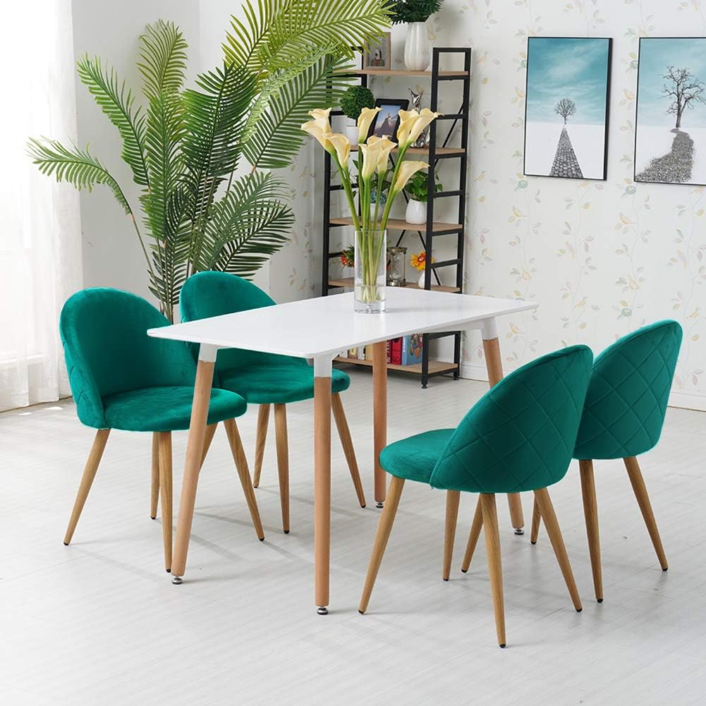 images Green Velvet Dining Chairs Set Of 4 ofcasa set of 4 green velvet dining chairs upholstered kitchen chair with backrest wood effect metal legs living room chair for kitchen restaurant