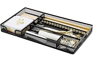 Annova Desk Drawer Organizer Tray for Office Organization - Metal Mesh - Storage Tray with Dividers for Pens, Desktop Accesso