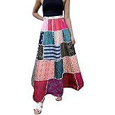 Mogul Interior Womens Beach Maxi Skirt Pink Blue Patchwork Boho Hippie Travel Skirts S/M