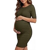 OUGES Women's Lyocell Cool Fabric Maternity Dress Ruched Pregnancy Clothes Summer Casual Dresses 2026