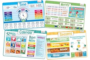 merka Kids Placemat Educational Placemats for Kids Placemats Wipeable Set of 4 Wipeable Silicone Mats Time Money Calendar and Seasons