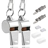 HUTOU Whistle 2 Packs Stainless Steel Coach Sports Whistle with Lanyard, Loud Crisp Sound Whistle Ideal for Coaches, Referees, and Official