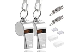HUTOU Whistle 2 Packs Stainless Steel Coach Sports Whistle with Lanyard, Loud Crisp Sound Whistle Ideal for Coaches, Referees, and Official