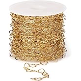 16.5FT Gold Heart Chains Roll, 4.5mm 18K Gold PVD Plated Stainless Steel Heart Link Chain Spool Bulk for Jewelry Making Necklace Bracelet