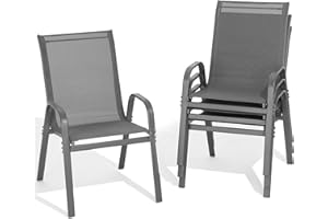 Dovov Patio Chairs Set of 4, All Weather Breathable Stackable Outdoor Dining Chairs with High Back and Wide Seat, Easily Set Up Outdoor Chairs Set of 4 with Metal Frame for Backyard Garden Pool, Grey