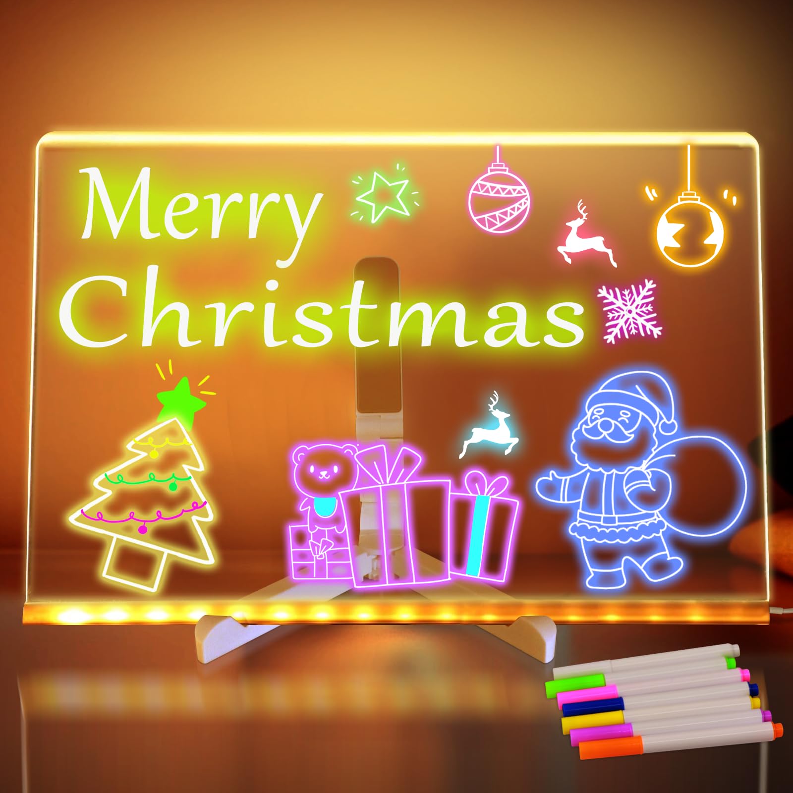 LED Note Board with Colors Christmas Gifts for Teens, Led Message Note Board Writing Board Drawing Board for Kids, Acrylic Light Up Dry Erase Board for Festival Decoration 7 Markers, 11.8 X 7.9in