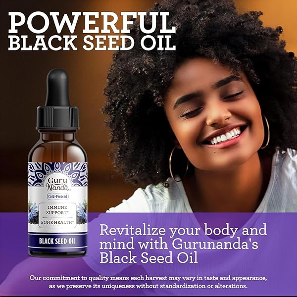 GURUNANDA BLACK SEED OIL, COLD-PRESSED NIGELLA SATIVA – RICH IN VITAMIN D3 5000 UNITS, K2 & E, HIGH THYMOQUINONE | POTENT ANTIOXIDANT FOR IMMUNE SUPPORT, NON-GMO, 2 FL.OZ