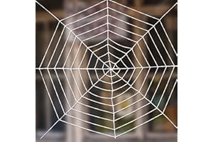 PABIPABI Halloween Giant Spider Web Decoration-9FT Round Fake Spider Elastic Belt Props for Indoor and Outdoor Halloween Decor Party Decoration (White)