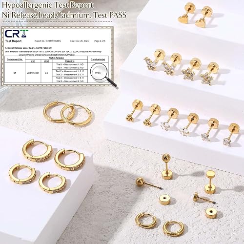 Flatback Earrings Staligue Hypoallergenic Surgical Steel Earrings For Women Men Gold Flatback Stud Earrings