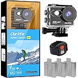 Ourlife Action Camera 4K 30FPS, 3X 1350mAh Batteries, 131FT Ultra HD WiFi Waterproof Camera with Remote Control, 4X Vlog Came