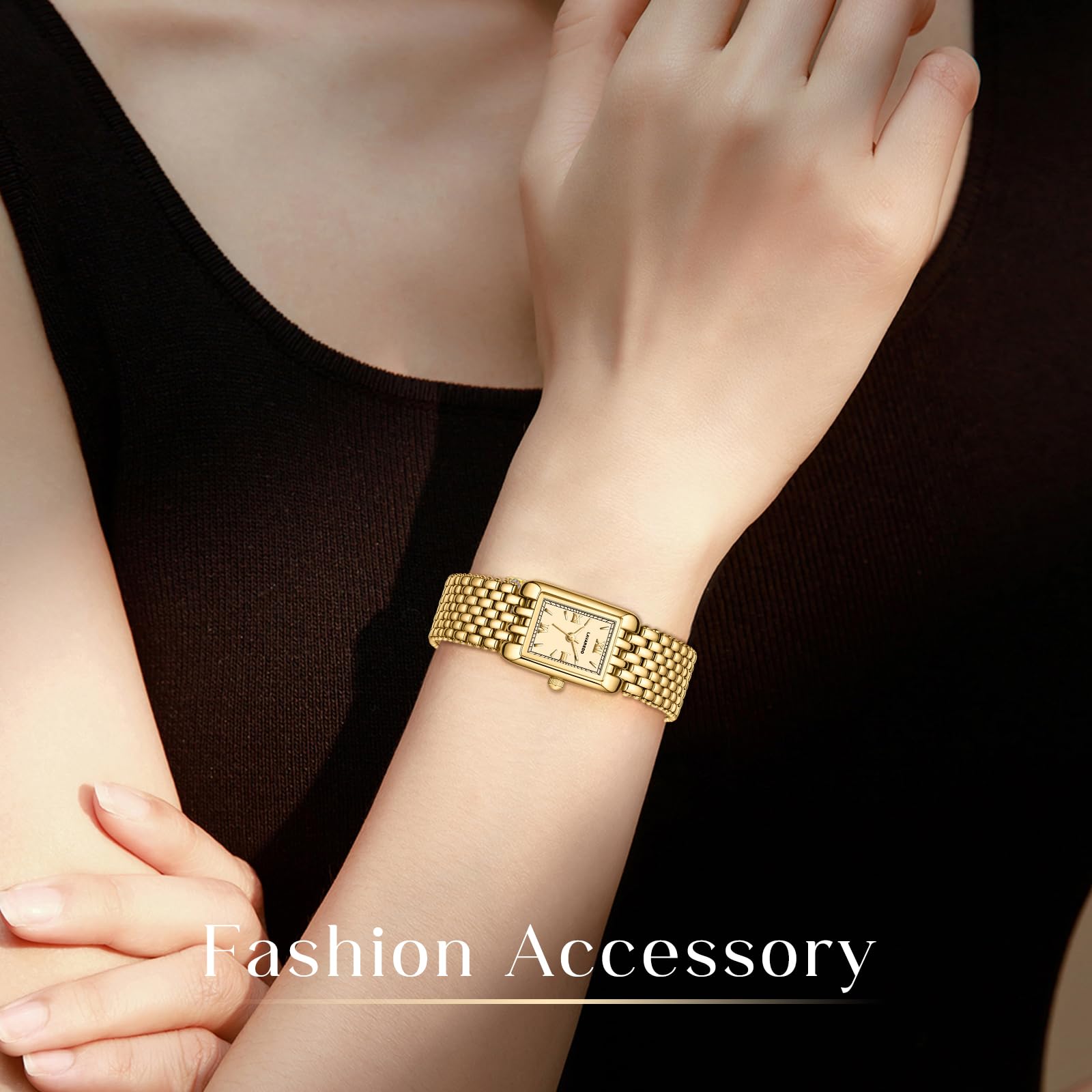NN BEN NEVIS Gold Watches for Women Dainty Small Ladies Watch with Stainless Steel Strap, Luxury Casual Fashion Square Quartz Waterproof Watch Bracelet Adjustment Tool Included