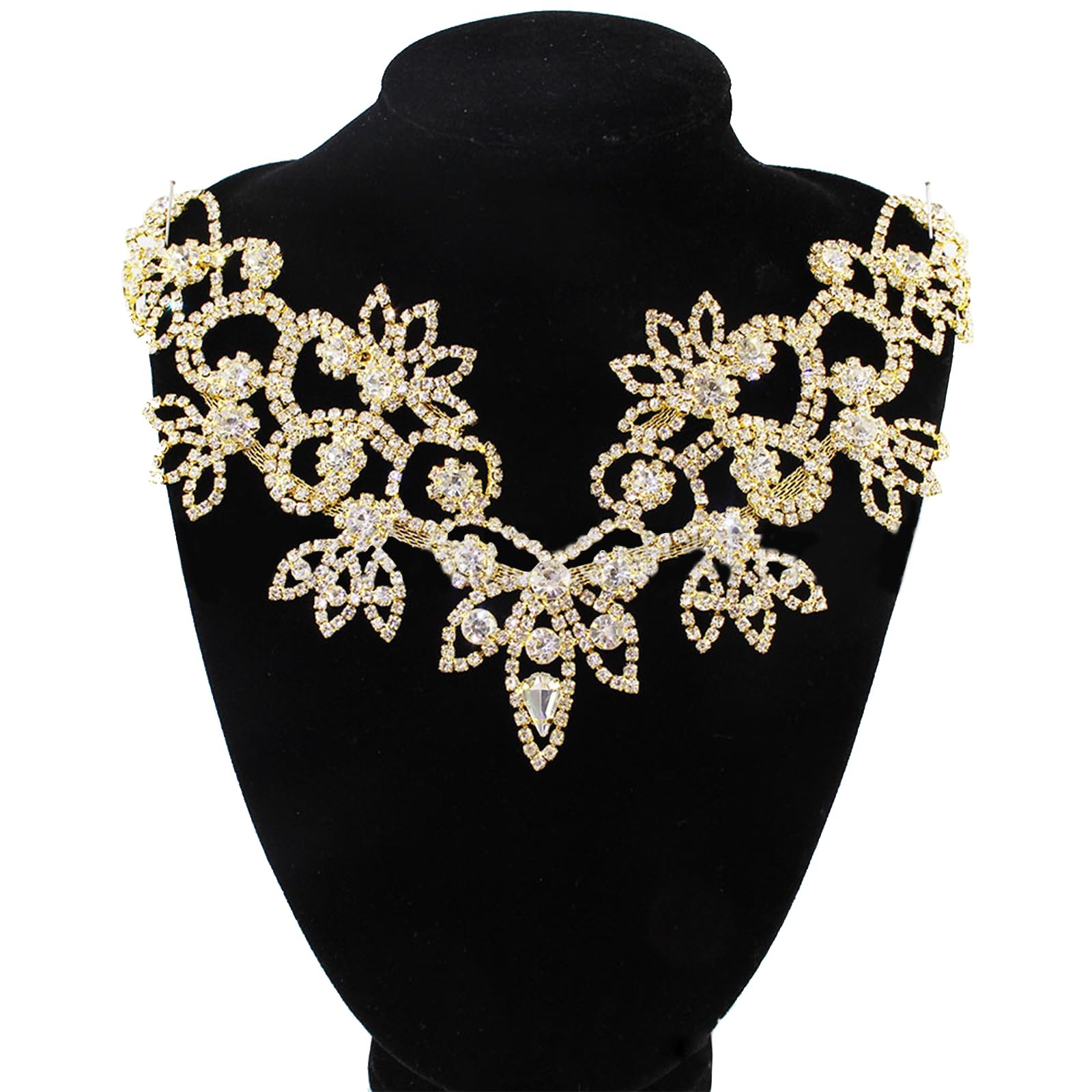 URROMA 1 Piece Gold Rhinestone Wedding Collar Decoration, Rhinestone Bridal Sash Applique for Wedding Dress Decoration Women's Prom Dress Belt Decoration Headdress