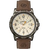 Timex Men's Expedition Rugged Metal Field 45mm Watch, Gray Case | Cream Dial with Full Arabic Numerals &amp; Date Window at 3 O'Clock, Adjustable Leather Strap &amp; INDIGLO Backlight