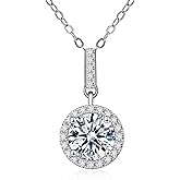 QUEENOU 1 CT Moissanite Pendant Necklace for Women, 925 Sterling Silver with 18K White Gold Plated, VVSI Purel D Color, Set with 28 Cubic Zirconia, 17.7"+3.9" Adjustable Chain, Perfect for Birthday, Valentine's, and Christmas Gifts