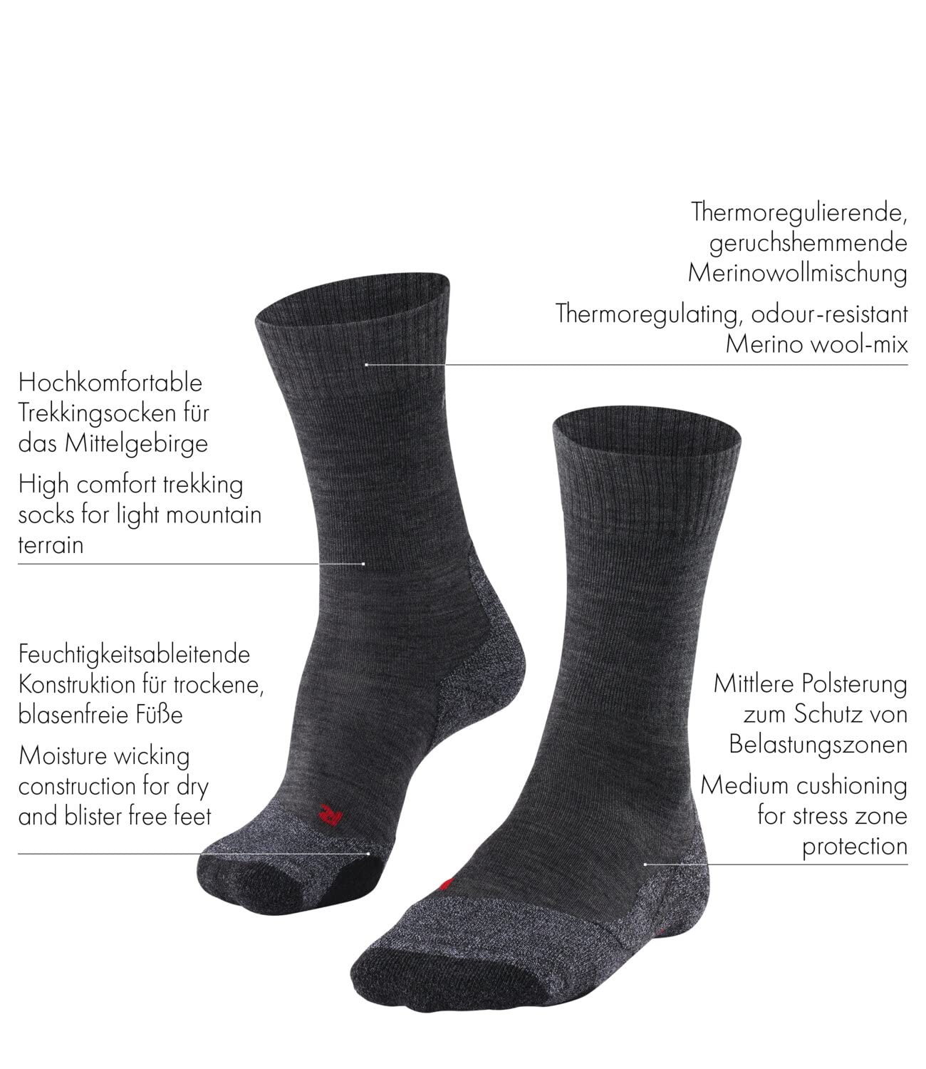 FALKE Herren Wandersocken TK2 Explore M So Wolle Funktionsmaterial antiblasen dick 1 Paar, Beige Nature Melange 4100-O, 44-45 6