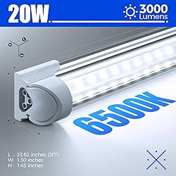 Barrina 6500K 2FT LED Shop Light, 3000LM, 20W, T8