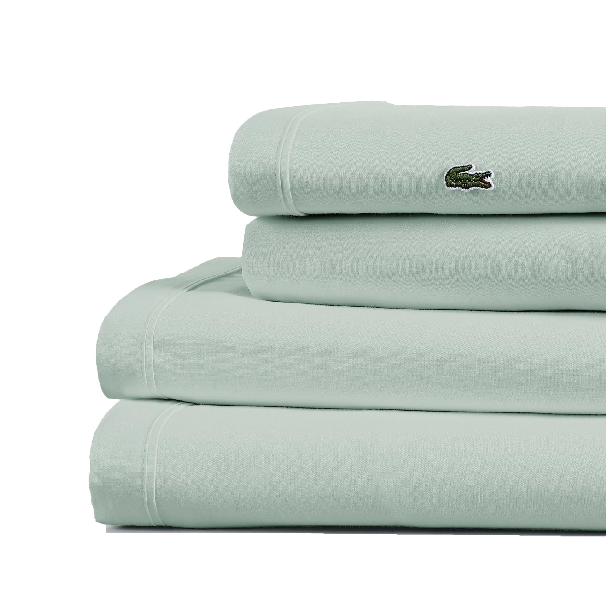 Lacoste Percale Solid Sheet Set, Twin, Iced Mint