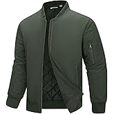 33,000ft Men's Bomber Jacket Waterproof Zip Up Windbreaker Quilted Padded Lightweight Warm Casual Spring Fall Winter Coat