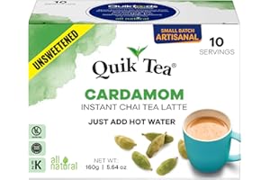 QUIK TEA QuikTea Cardamom Unsweetened Chai Tea Latte – 10 Count, Bold Cardamom Flavor, Naturally Caffeine-Light, no preservatives, No Sugar Added – Just Add Hot Water