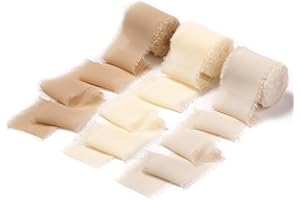 Doris Home Handmade Fringe Chiffon Silk-Like Ribbon 2" x 7Yd Set of 3 Rolls Ribbons for Wedding Invitations, Bouquets, Gift W