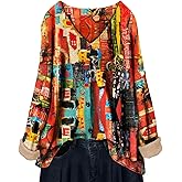 YESNO Women's Fall V-Neck Cardigan Sweaters Casual Graphic Oversized Open Front Button Down Long Sleeves Knit Tops SCV