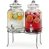 Style Setter Canyon Glass Beverage Dispenser with Stand Set of 2-1.3 Gallon Drink Dispenser with Stand & Spigot - Leak-Proof Lemonade Dispenser - Punch Dispenser for Parties, Weddings, Birthdays