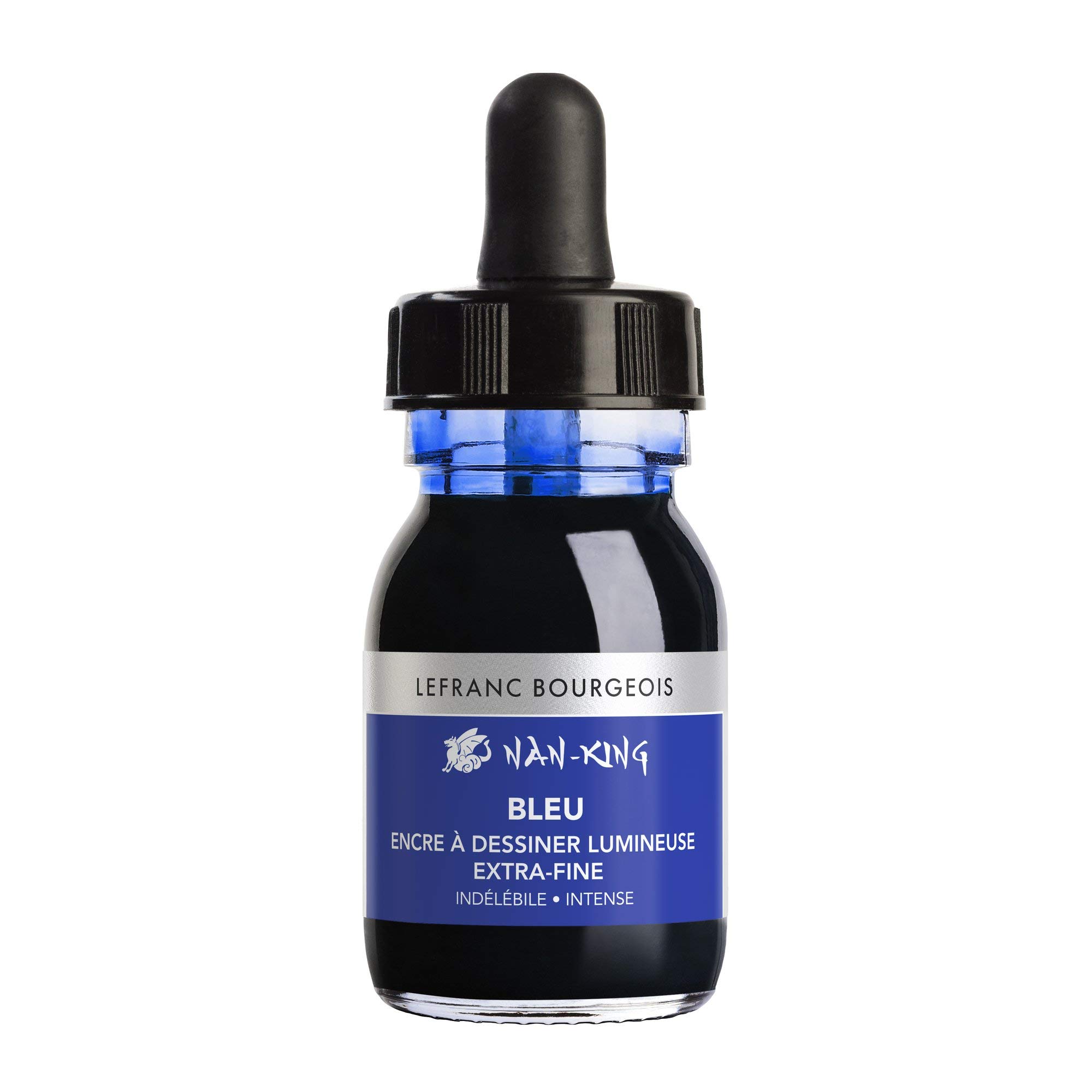 Lefranc & Bourgeois 301278 Nan King Calligraphy and Drawing Ink Waterproof for Drawing or Handlettering, 30 ml Bottle with Pipette, Blue