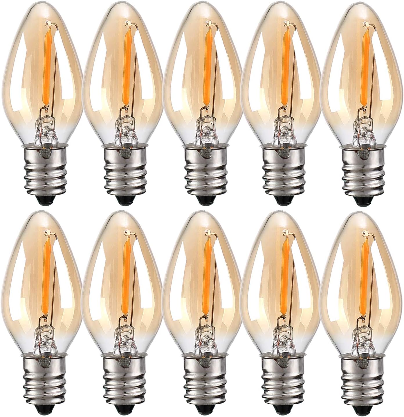 0.5W C7 E12 LED Filament Night Bulb Candelabra Vintage LED Christmas Lights Equal 5w Incandescent Nightlight Ultra Warm White 2200K Amber 10 Pack