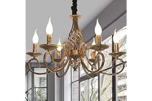 Ganeed Rustic 6-Light Chandeliers,French Country Vintage Chandelier,Metal in Antique Bronze Pendant Chandelier,Pendant Light Fixture for Island Kitchen Farmhouse Dining Room Living Room