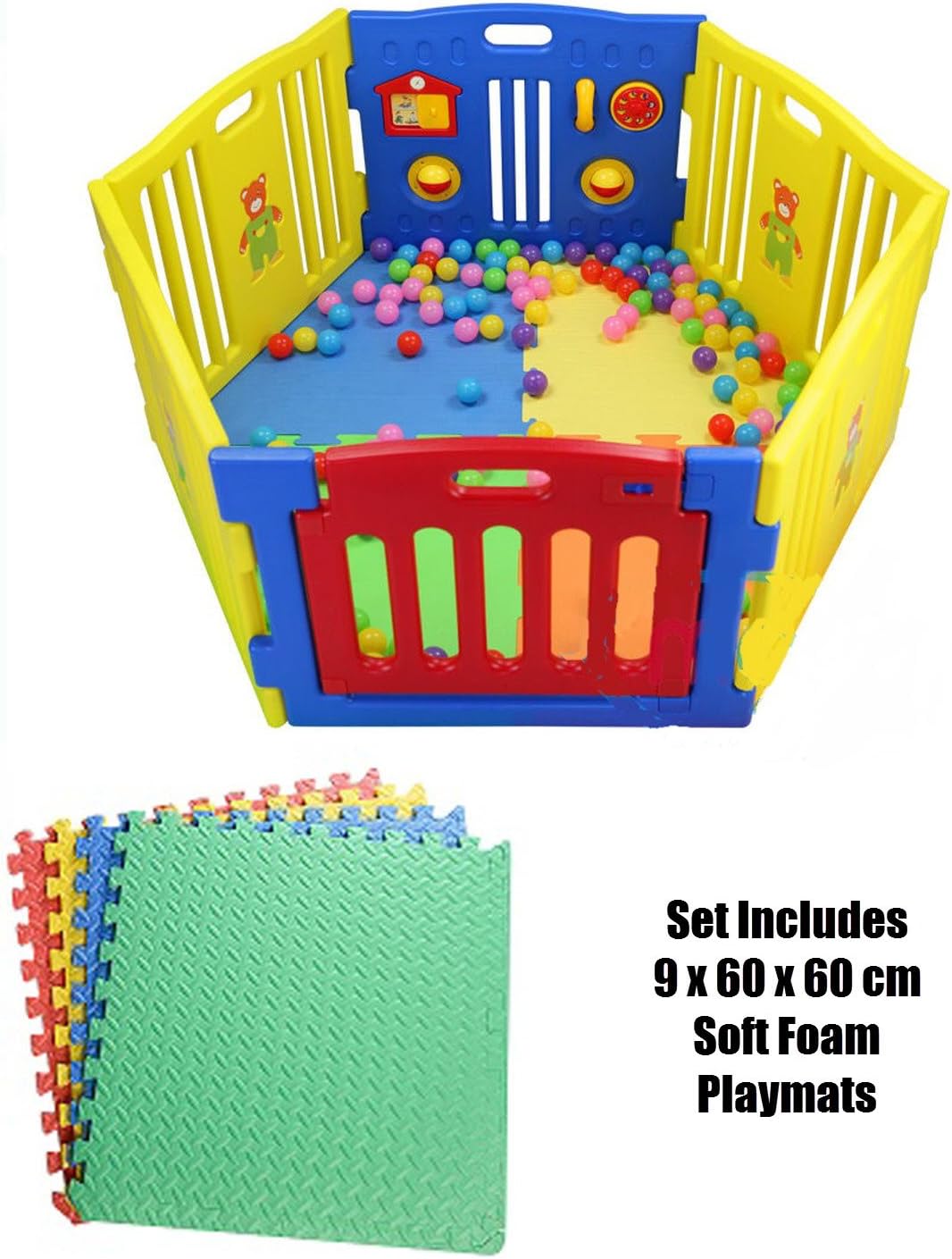6-Panel Plastic Baby Playpen - Large Play Yard Perfect for Babies and Toddlers w/ 9 Soft Foam Non-Slip Playmats/International Delivery