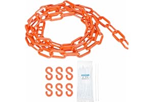 MECCANIXITY Plastic Chain 30 FT/9.2 M, Safety Chain Orange Plastic Chain Link Barrier with Zip Ties and S-Hooks for Crowd Con