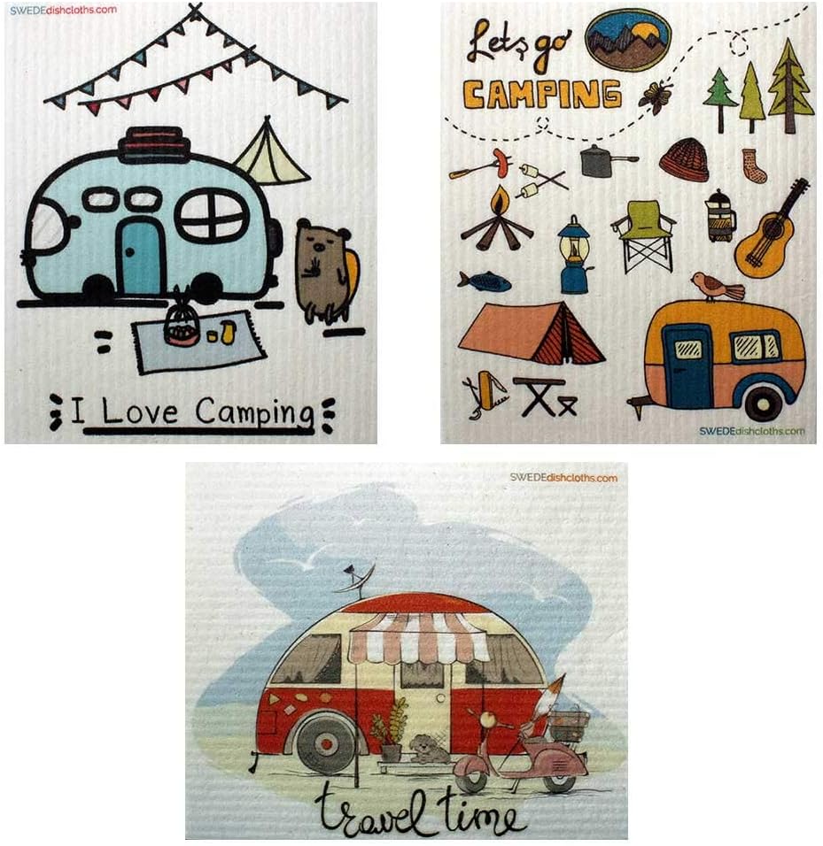 Mixed Camping Set of 3 Cloths Swedish Dishcloths (One of Each Design) | ECO Friendly Sponge Cloth | Paper Towel Replacement: Home & Kitchen