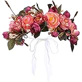 Folora Adjustable Flower Crown Floral Headband Fairy Garland Bohemia Hair Wreath Headpiece with Ribbon for Wedding Ceremony Pregnancy Photograph Party Festival