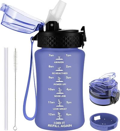 GOPPUS 350ml Kids Water Bottle with Straw Leakproof Flip Top BPA Free Purple
