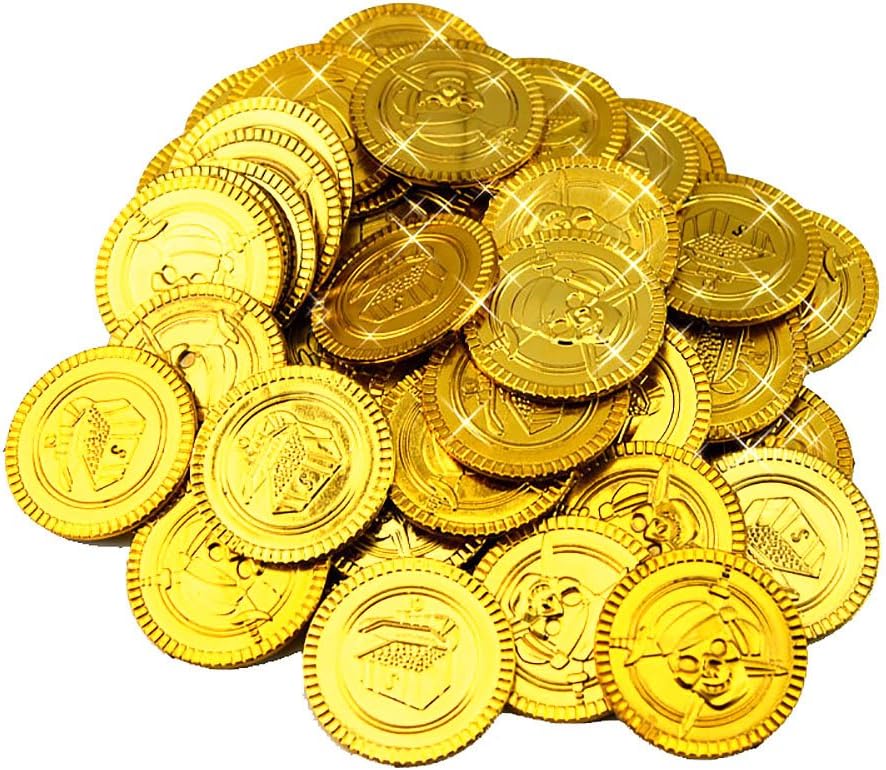 100 Pcs Pirate Treasure Coins Toy Coins for Party Supplies Props Decoration (Gold)