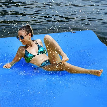 Amazon Com Gymax Floating Water Pad 9 18 X 6 Water Foam Mat With Rolling Pillow 3 Layer Floating Island For Pool River Lake Beach Ocean Water Activities Sports Outdoors