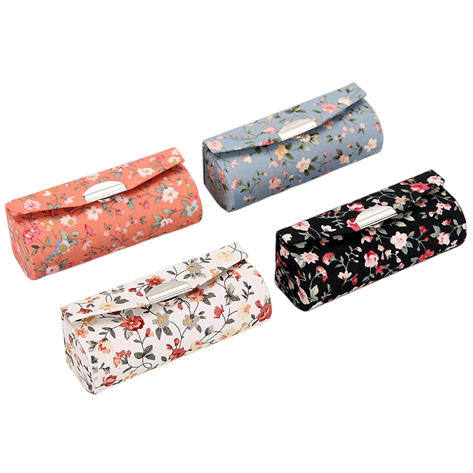 4PCS Ethnic Style Flower Pattern Lipstick Case Holder with Mirror Vintage Lipstick Holder (Flower vine style), Multi-colored, Size: 8.5 x 3 x 3 cm