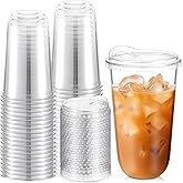 Baderke Clear Plastic Cups with Strawless Sip Lids Disposable Round Bottom Togo Cups for Coffee Smoothie Cold Beverage Coffee Shops and Party Catering(18 oz,50 Pcs)