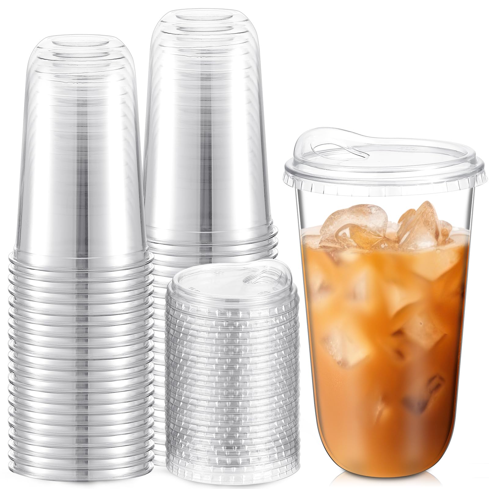 Photo 1 of Baderke Clear Plastic Cups with Strawless Sip Lids Disposable Round Bottom Togo Cups for Coffee Smoothie Cold Beverage Coffee Shops and Party Catering(18 oz )