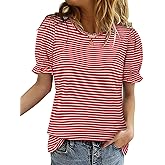CRAZY GRID Women's Summer Tops Ruffle Short Sleeve 2026 Casual Knit Loose Fit T-Shirt
