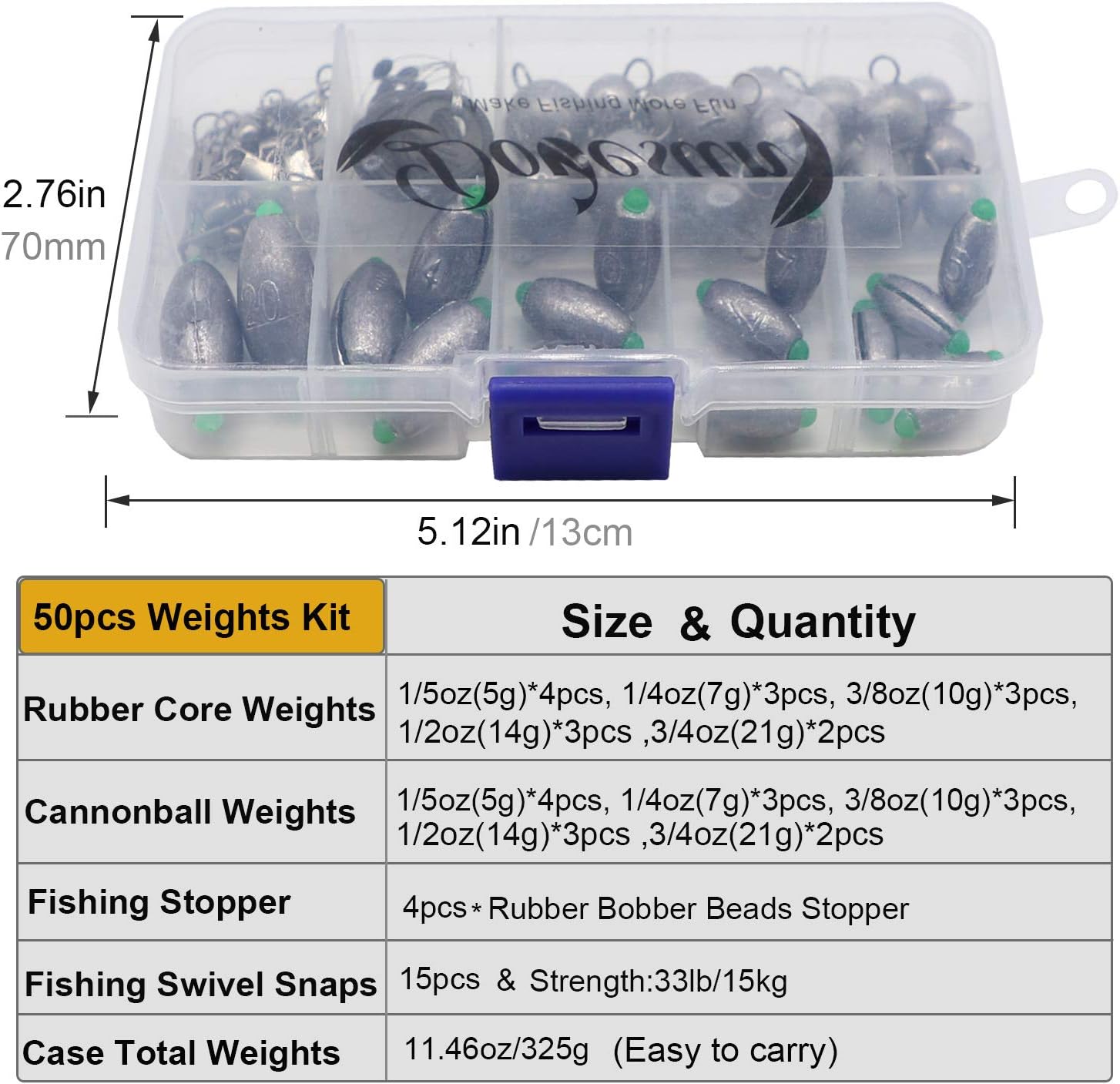 Dovesun Fishing Weights Fishing Sinkers Drop Shot Weights Rubber Core