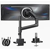 monTEK Heavy-Duty Single Monitor Arm for 17-57 inch, up to 59.4lbs Ultrawide Screens,Gas Spring Dual Curved Adjustable Monitor Stand for Desk,75/100mm VESA Mount with USB,Black