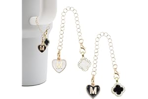 RENUIS 2Pcs Letter Charm Accessories for Stanley Cup,Name Id Initial Letter for Stanley 30&40 oz Tumbler with Handle,Heart Shape & Four Leaf Clover Initial Personalized Letter Charms,Stanley Cup Accessories Chain