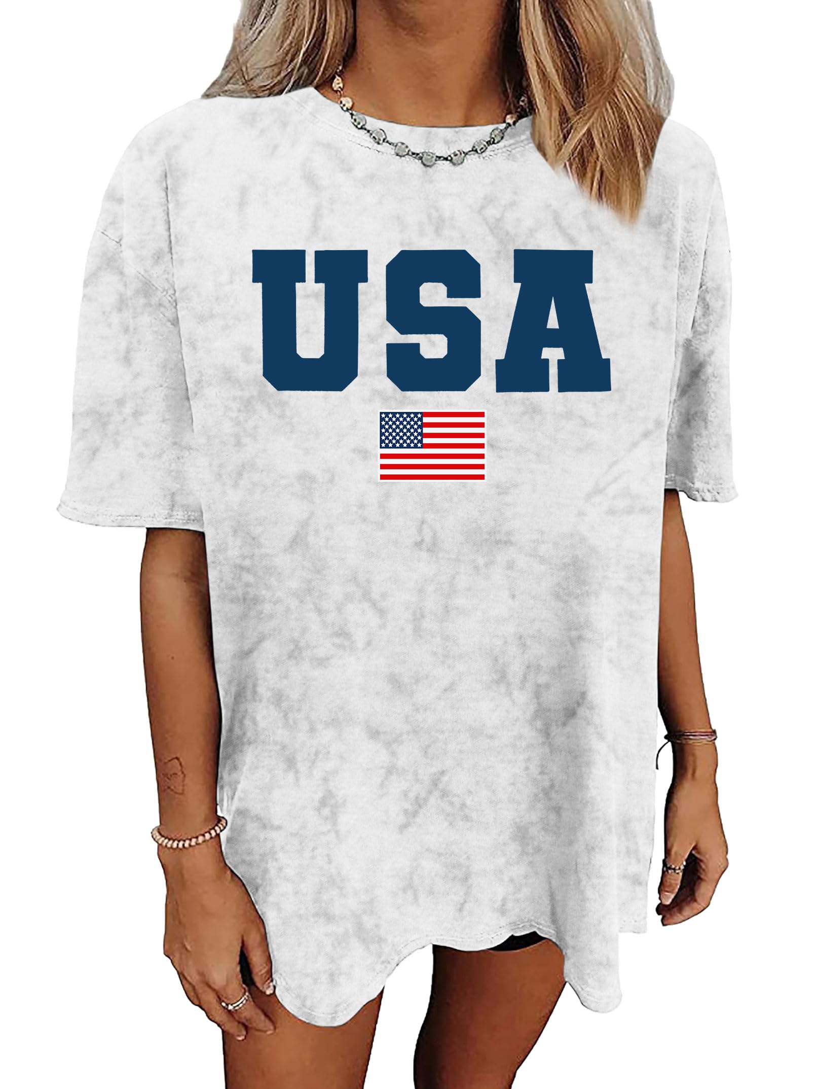 Photo 1 of American Flag Shirt: USA Shirt for Women Oversized 4th of July Shirts Patriotic T-Shirt Bleached Short Sleeve Tops(White, X-Large)