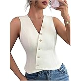 winkbay Women's Summer Button Up Cropped Vest Elegant Wrap V Neck Waistcoat Work Office Tops