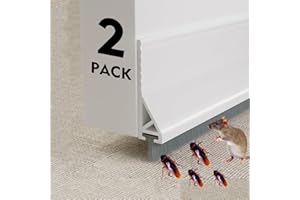 2 Pack Door Draft Stoppers with Brush, Under Draft Stopper for Bottom Reduce Noise, White Weather Stripping for Doors Exterio