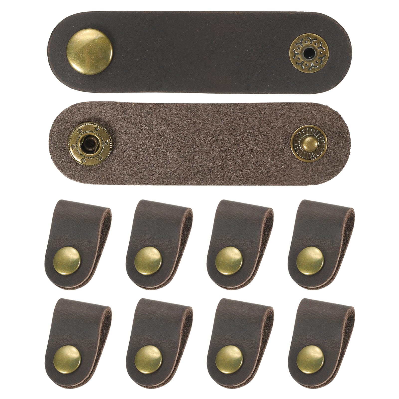 PATIKIL Leather Cord Organizer Cable Straps, 10Pcs 8x2cm Portable Cable Leather Clips USB Holder Earphone Cord Management for Cable, Wire, Brown