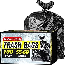 100 Count 55-60 Gallon Trash Bags, Sturdy &amp; Tear-Resistant Commercial Can Liners 55 Gallon, Large Garbage Bags, Large Black T