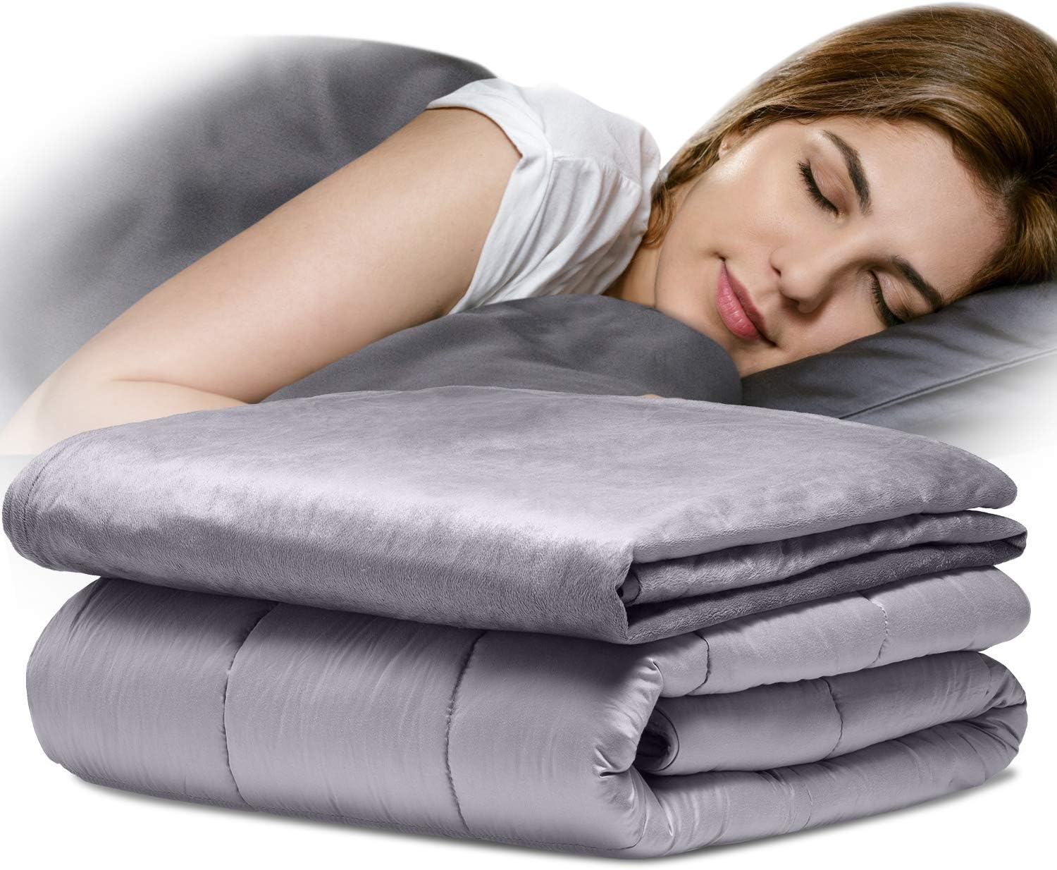 Snuggle Pro Adult Weighted Blanket Set w/Removable, Reversible, Washable, Cooling Bamboo + Warming Minky Fabric, 100% Oeko-Tex Certified Cotton w/Premium Glass Beads, Twin/Full 15lbs 48"x72", Grey