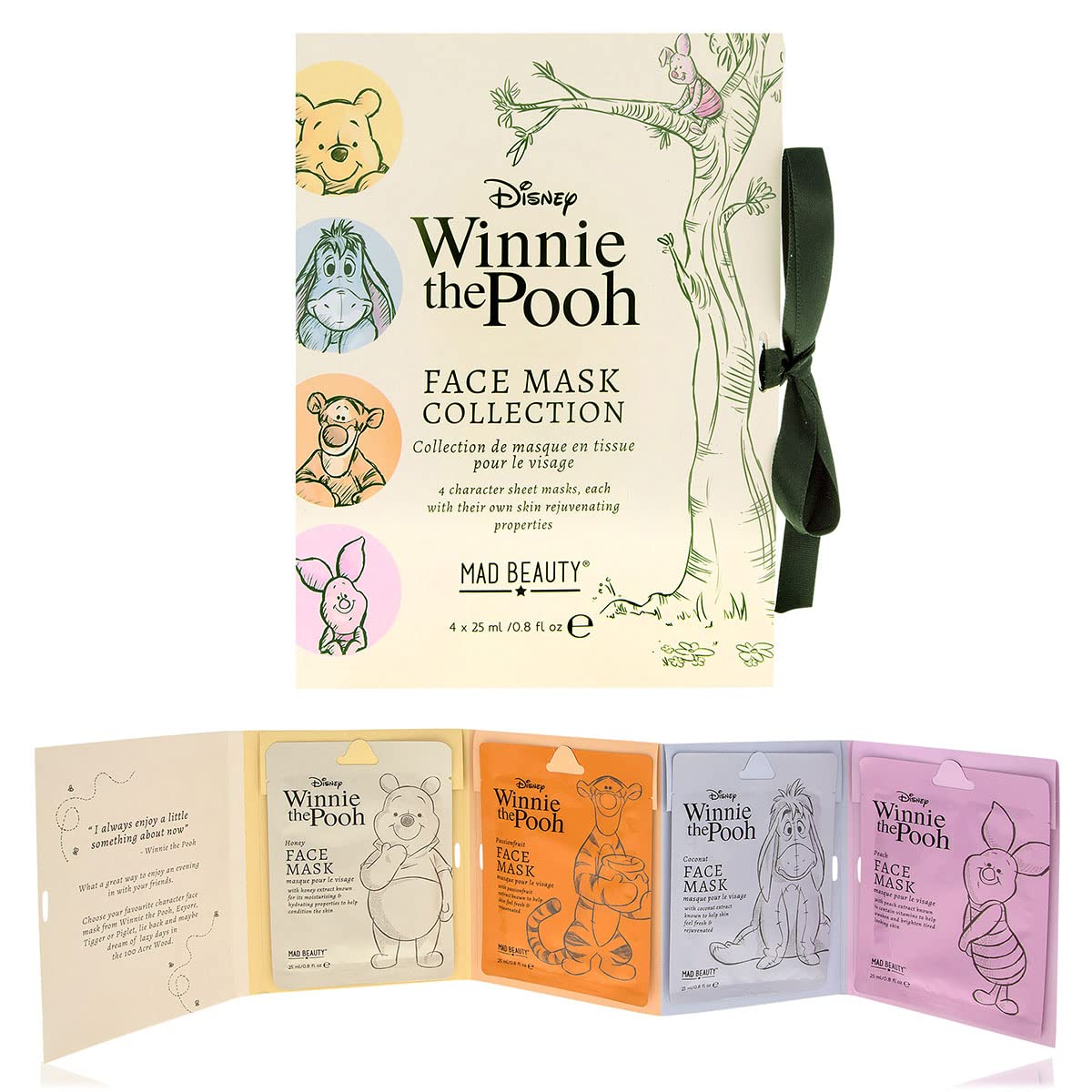 Winnie the Pooh Sheet Face Masks Collection Disney | MAD BEAUTY | Coconut, Peach, Honey, & Passionfruit, Characters, Hydrating & Soothing | Piglet, Tigger, Eeyore